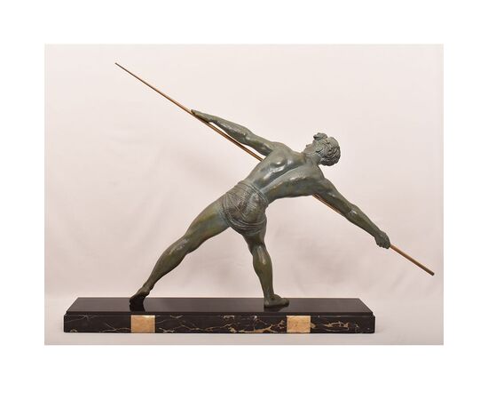 ANTICHE SCULTURE FRANCESI IN ANTIMONIO, CHIPARUS, GUERRIERO CON LANCIA, ART DECO. (STAN93)
