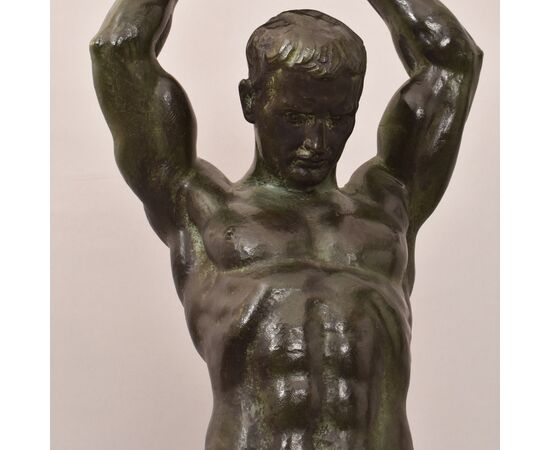 Alexandre Ouline, Antiche Sculture In Bronzo, Uomo, Guerriero,  Art Deco, XX Secolo. (STB91)
