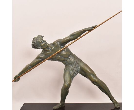 ANTICHE SCULTURE FRANCESI IN ANTIMONIO, CHIPARUS, GUERRIERO CON LANCIA, ART DECO. (STAN93)