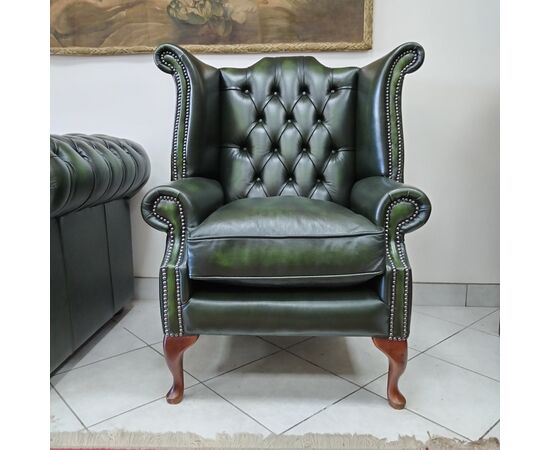 Poltrona chesterfield Queen Anne nuova inglese originale verde 