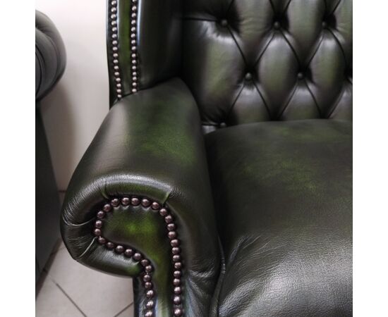 Poltrona chesterfield Queen Anne nuova inglese originale verde 