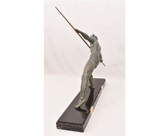 ANTICHE SCULTURE FRANCESI IN ANTIMONIO, CHIPARUS, GUERRIERO CON LANCIA, ART DECO. (STAN93)