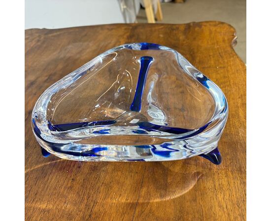 Centrotavola  Murano 1970 trasparente e blu . firmato alla base . Mis 24 x 24 Design unico 