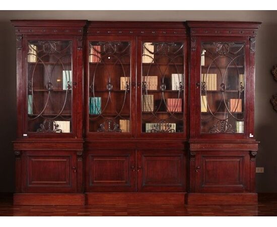 Grande bookcase libreria Inglese stile Regency del 1800 in mogano