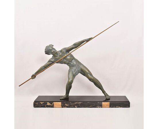 ANTICHE SCULTURE FRANCESI IN ANTIMONIO, CHIPARUS, GUERRIERO CON LANCIA, ART DECO. (STAN93)