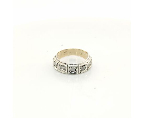 Anello a fascia in oro argento e diamanti