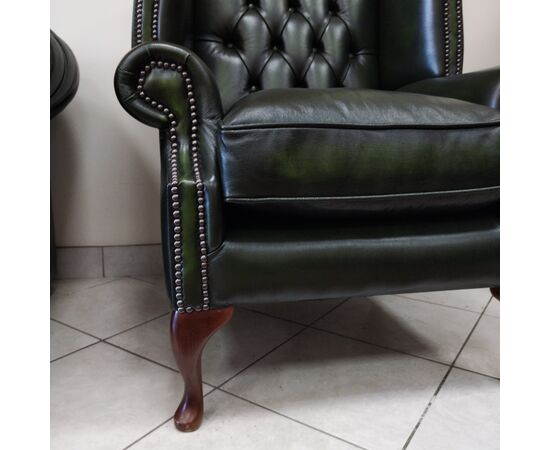 Poltrona chesterfield Queen Anne nuova inglese originale verde 