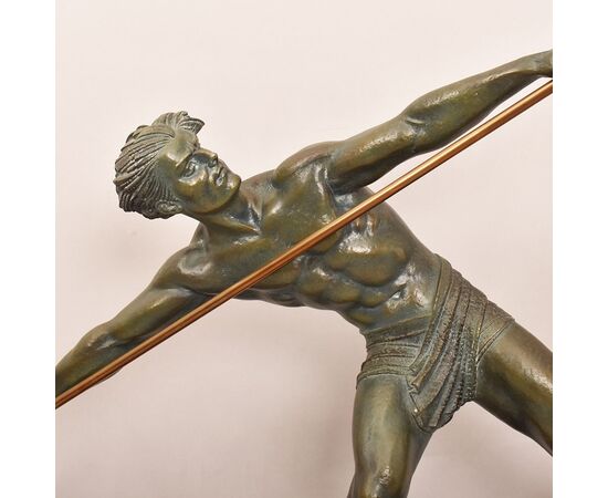 ANTICHE SCULTURE FRANCESI IN ANTIMONIO, CHIPARUS, GUERRIERO CON LANCIA, ART DECO. (STAN93)