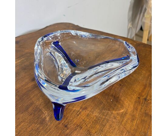 Centrotavola  Murano 1970 trasparente e blu . firmato alla base . Mis 24 x 24 Design unico 