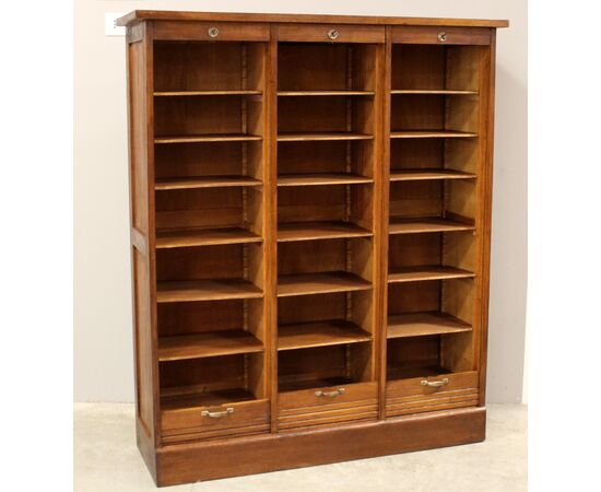 Antico classificatore archivio schedario serranda in rovere