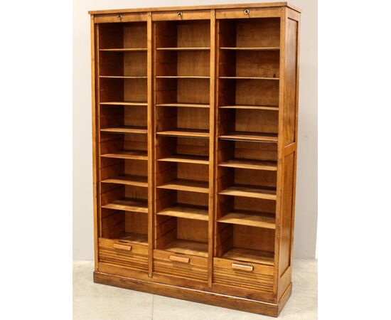 Antico classificatore archivio schedario serranda in rovere