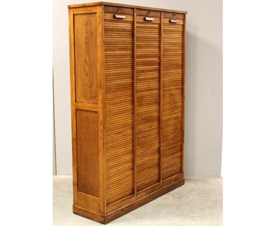 Antico classificatore archivio schedario serranda in rovere