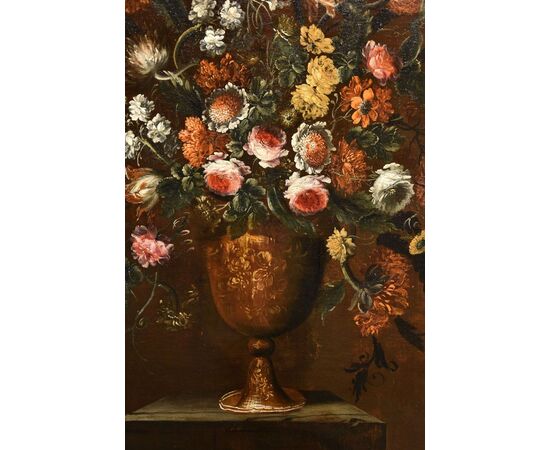 Composizione di fiori entro vaso sbalzato (1 di 3), Andrea Scacciati (Firenze 1642–1710)