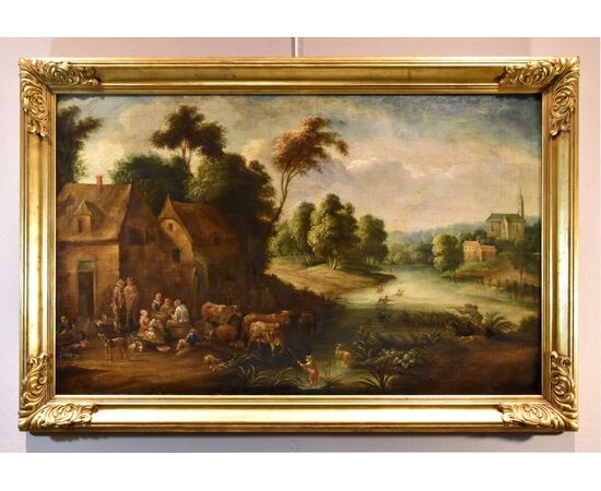 Paesaggio fluviale con villaggio, Théobald Michou (Tournai, 1676 – Anversa, 1765)