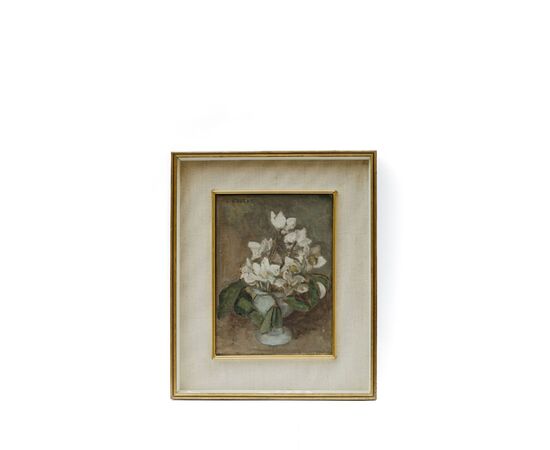 Dipinto con vaso di fiori - Italia seconda metà del 900 - firmato - olio su tela