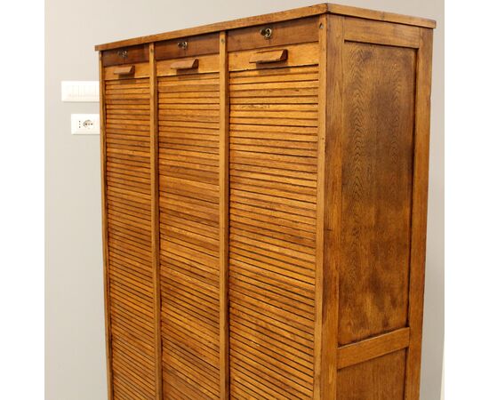 Antico classificatore archivio schedario serranda in rovere