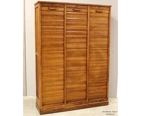 Antico classificatore archivio schedario serranda in rovere