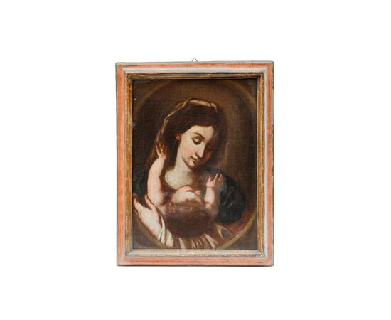 Madonna con bambino - Italia '600 - Cornice antica - olio su tela