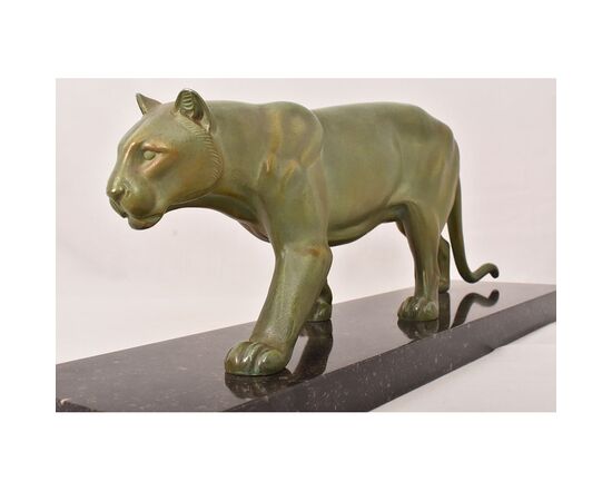 ART DÉCO, ANTICHE SCULTURE IN ANTIMONIO, PANTERA, MARCEL LEDUCQ, SCULTORE FRANCESE. (STAN95)