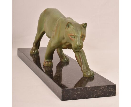 ART DÉCO, ANTICHE SCULTURE IN ANTIMONIO, PANTERA, MARCEL LEDUCQ, SCULTORE FRANCESE. (STAN95)