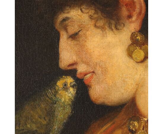 Dipinto Giovane Donna con Pappagallo