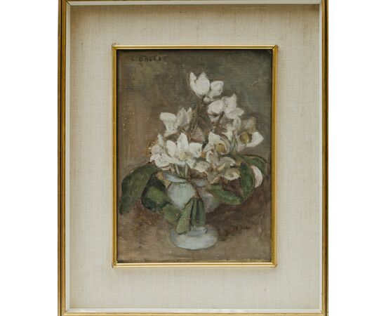Dipinto con vaso di fiori - Italia seconda metà del 900 - firmato - olio su tela