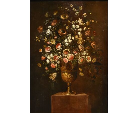 Composizione di fiori entro vaso sbalzato (2 di 3), Andrea Scacciati (Firenze 1642–1710)