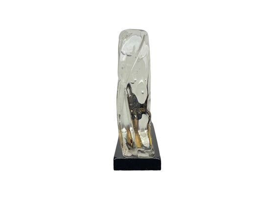 Scultura in vetro pesante trasparente sommerso (stile acquario) con figura femminile.Firmato.