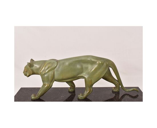 ART DÉCO, ANTICHE SCULTURE IN ANTIMONIO, PANTERA, MARCEL LEDUCQ, SCULTORE FRANCESE. (STAN95)