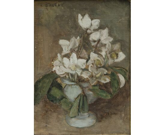 Dipinto con vaso di fiori - Italia seconda metà del 900 - firmato - olio su tela