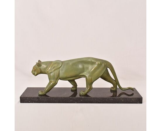 ART DÉCO, ANTICHE SCULTURE IN ANTIMONIO, PANTERA, MARCEL LEDUCQ, SCULTORE FRANCESE. (STAN95)