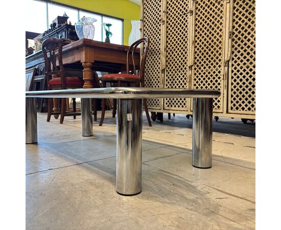 Tavolino da fumo anni 70 cromato e vetro fumè – modello Sesann Frattini per Cassina .mis120 x 60 x 35 