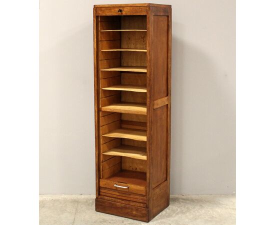 Antico classificatore archivio schedario serranda in rovere