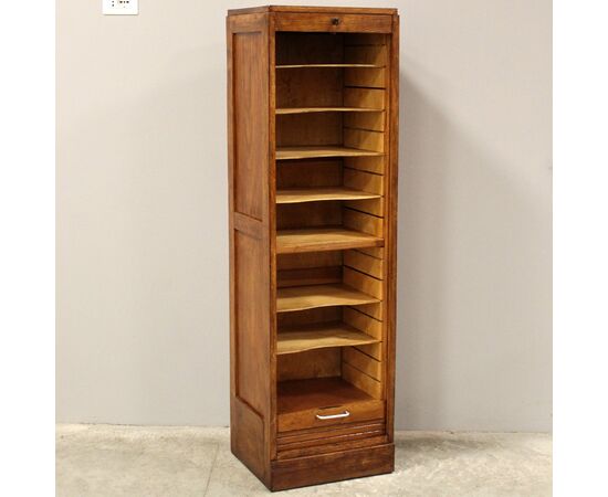 Antico classificatore archivio schedario serranda in rovere