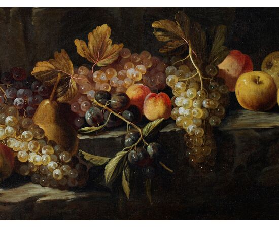 Maestro dei frutti su piani inclinati,  Natura morta di frutta all’aperto Roma 1660 – 1670