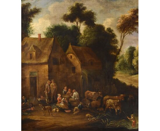 Paesaggio fluviale con villaggio, Théobald Michou (Tournai, 1676 – Anversa, 1765)