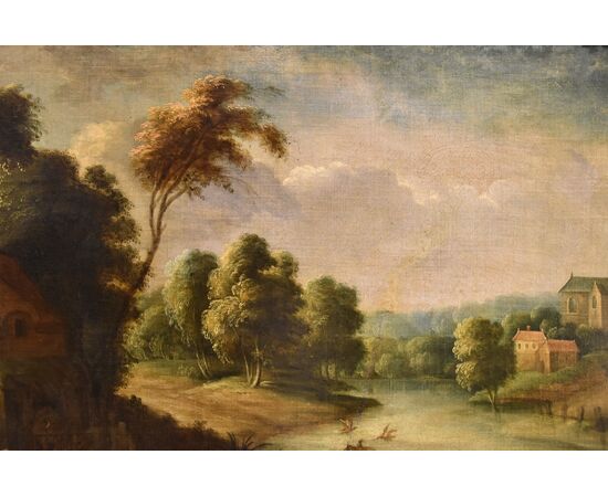 Paesaggio fluviale con villaggio, Théobald Michou (Tournai, 1676 – Anversa, 1765)