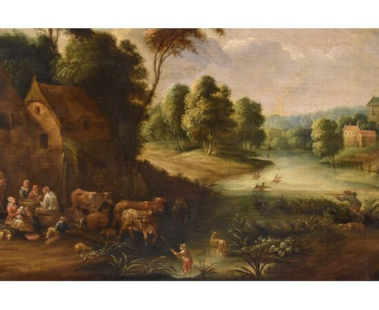 Paesaggio fluviale con villaggio, Théobald Michou (Tournai, 1676 – Anversa, 1765)