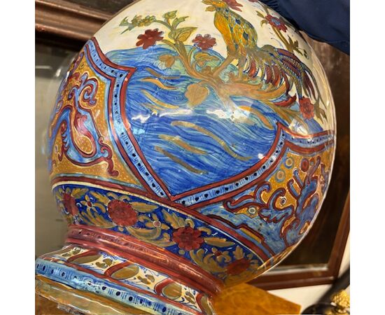 Antico grande vaso Potiche Santarelli Gualto Tadino 1920 Liberty con Gallo Altezza cm 48 