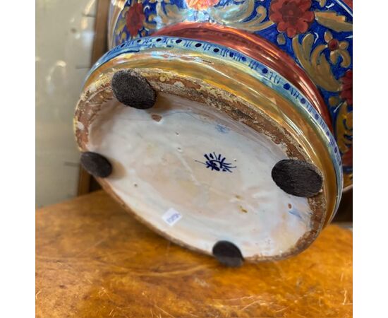 Antico grande vaso Potiche Santarelli Gualto Tadino 1920 Liberty con Gallo Altezza cm 48 