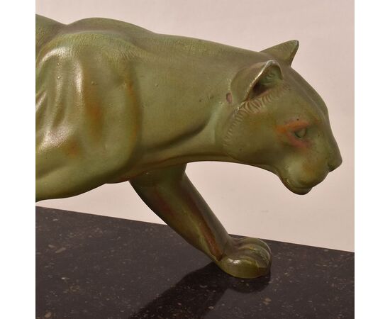 ART DÉCO, ANTICHE SCULTURE IN ANTIMONIO, PANTERA, MARCEL LEDUCQ, SCULTORE FRANCESE. (STAN95)