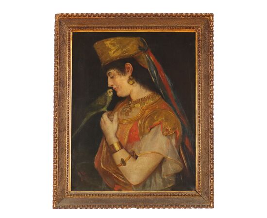 Dipinto Giovane Donna con Pappagallo