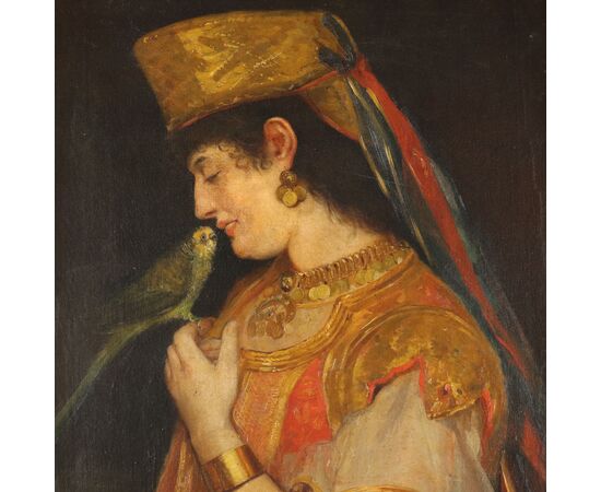 Dipinto Giovane Donna con Pappagallo