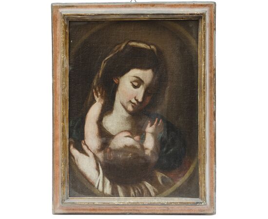 Madonna con bambino - Italia '600 - Cornice antica - olio su tela