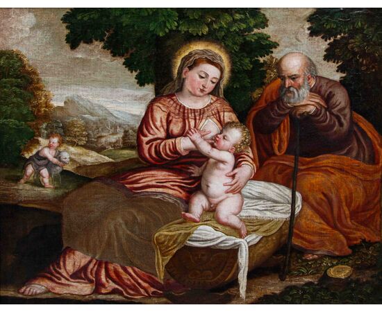 Polidoro de Renzi detto Polidoro da Lanciano (Lanciano, 1515 - Venezia, 1565) (attr.), Sacra Famiglia con San Giovannino