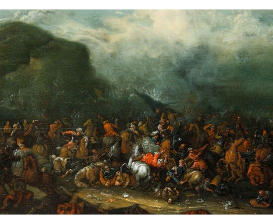 Karl Breydel, detto Il cavaliere di Anversa (Anversa, 1678-1733), Scena di battaglia tra cristiani e turchi 
