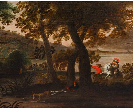 Seguace di Jacques van der Wijen (Amsterdam 1586 – 1638)  Caccia al cervo