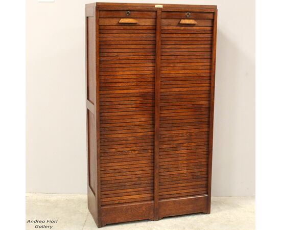 Antico classificatore archivio schedario serranda in rovere