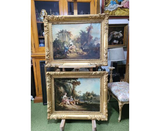 Coppia dipinti Scena Galante Francois Boucher Sec. XIX