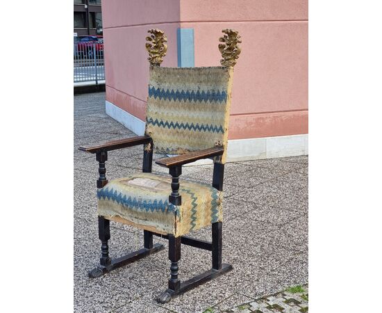 Seggiolone in noce intagliato con fregi dorati, area emiliana (prob. Mantova), fine XVI – inizi XVII secolo